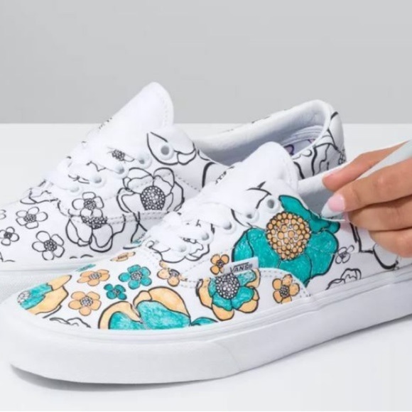 Vans White and Black Floral Sneakers - Picture 6 of 13